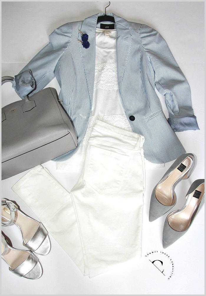White Jeans Work Casual Outfit, How to Style White Jeans This Summer, Conway Image Consulting, www.ConwayImageConsulting.com, #stylingtips #howtowearwhitedenim #casualfridayworkoutfit #summerstyle #conwayimageconsulting
